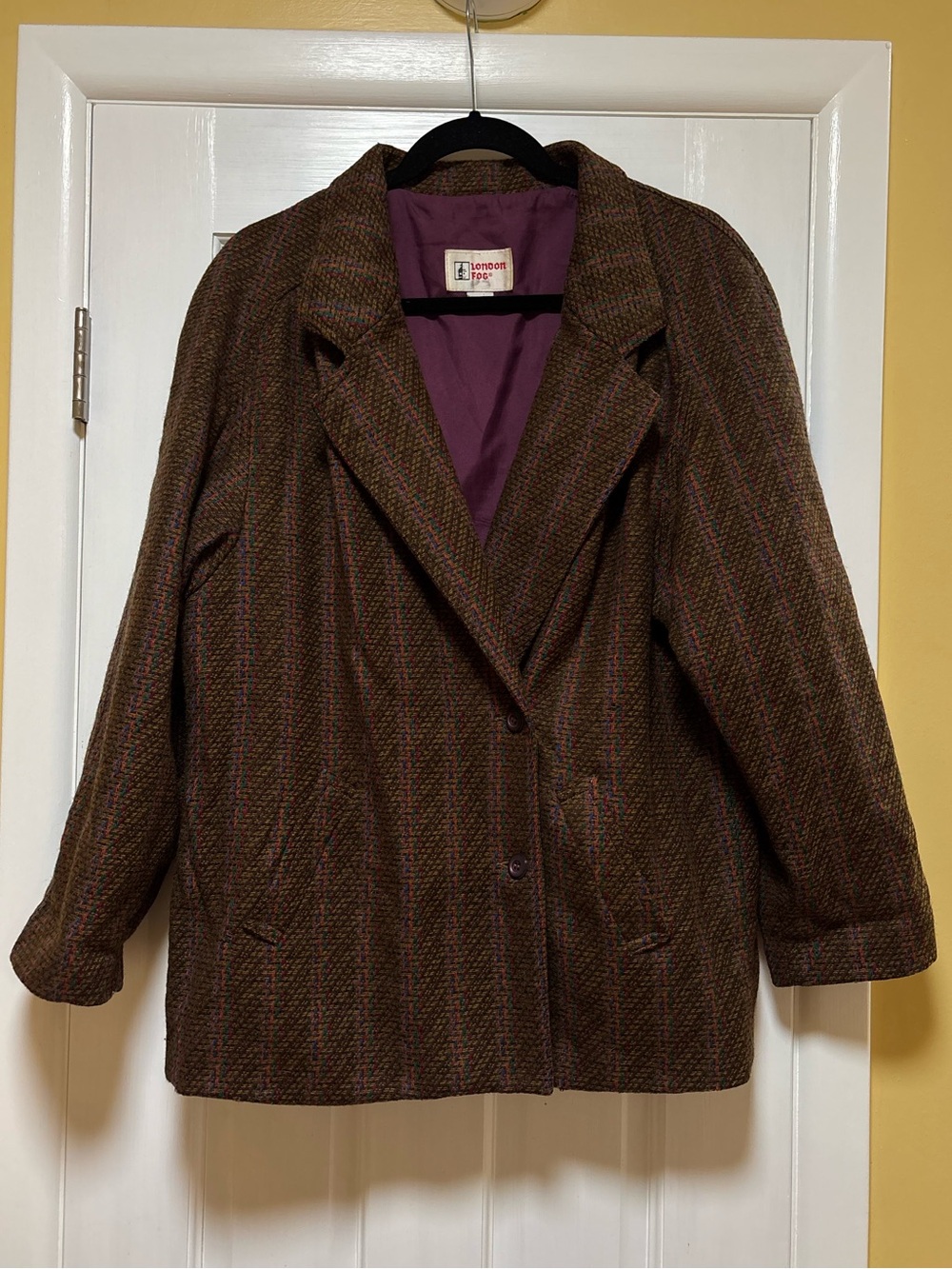 London Fog Brown Tweed Blazer with Purple Lining